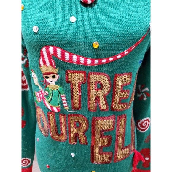 Holiday Times Christmas Green Acrylic Round Neck Long Sleeve Knit Sweater Size M - Picture 4 of 11